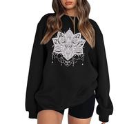 2025- Women's Sweatshirt without Hood - Printed Sports Sweatshirt Long Sleeve Casual Loose Chic And Elegant Everyday Streetwear Comfortable Fit Basic Pullover Going Out Sportwear, Black, XXL