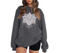 2025- Women's Sweatshirt without Hood - Printed Sports Sweatshirt Long Sleeve Casual Loose Chic And Elegant Everyday Streetwear Comfortable Fit Basic Pullover Going Out Sportwear, grey, XXL