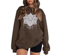 2025- Women's Sweatshirt without Hood - Printed Sports Sweatshirt Long Sleeve Casual Loose Chic And Elegant Everyday Streetwear Comfortable Fit Basic Pullover Going Out Sportwear, brown, S