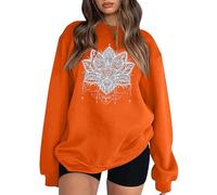 2025- Women's Sweatshirt without Hood - Printed Sports Sweatshirt Long Sleeve Casual Loose Chic And Elegant Everyday Streetwear Comfortable Fit Basic Pullover Going Out Sportwear, Orange, M