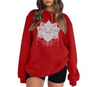 2025- Women's Sweatshirt without Hood - Printed Sports Sweatshirt Long Sleeve Casual Loose Chic And Elegant Everyday Streetwear Comfortable Fit Basic Pullover Going Out Sportwear, Red, XXL