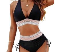 2025 Women's Swimwear High Waist Bikini Separate Set V-Neck Sexy Bikini Gathering (UK, Alpha, XL, Regular, Regular, Ferrous)