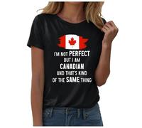2025 - Women's T-Shirt with Print "Keep Canada Flag" Women's Blouses Short Sleeve Elegant, black, S