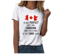 2025 - Women's T-Shirt with Print "Keep Canada Flag" Women's Blouses Short Sleeve Elegant, White, XL