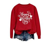 2025 Women's Valentine's Day Sweatshirt Long Sleeve Pullover Tops Casual Crew Neck Sweatshirts Cute Red Blouses Basic Elegant Shirts Loose Fit Valentine's Day Tops for Women