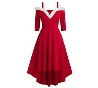 2025 Women's Vintage Christmas Dress, Sexy Off-the-Shoulder Short Sleeve Casual Chic and Charming Merry Christmas Dress for Xmas Wedding Cocktail Evening Party Ceremony Santa Costume Adult