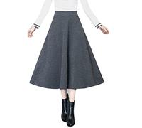 2025 Womens Winter High Elastic Waist A Line Pleated Wool Midi Skirt Lady Skirt Pretty Little Thing (Grey, M)