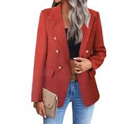 2025 Women's Winter Tweed Blazer Jacket Plaid Fully-Lined Warm Fashion Business Casual Elegant Plaid Coat with Pockets, 3-tweed/Red, L