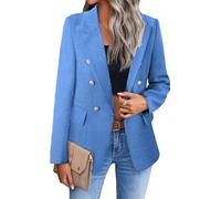 2025 Women's Winter Tweed Blazer Jacket Plaid Fully-Lined Warm Fashion Business Casual Elegant Plaid Coat with Pockets, 3-tweed/Dark Blue, M