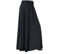 2025 Women's Work Elastic Waist Solid Pleated Skirt Vintage A-line Loose Long Skirts Around Ladies Summer with Slit, black, XL