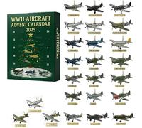 2025 WWII Aircraft Advent Calendar, 24 Days Countdown With 1:72 Scale Model Planes Silicone Hook For Christmas Tree Decoration