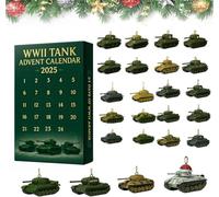 2025 WWII Tank Advent Calendar, 24 Days Christmas Countdown Calendar with 24 Iconic WWII Tank Ornaments, Tanks Countdown Surprise Gifts (1 set)