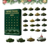 2025 WWII Tank Advent Calendar, Tank Advent Calendar 2025, 24 Days Christmas Countdown Calendar with 24 Iconic WWII Tank Ornaments, Tanks Countdown Surprise Gifts, for History Buffs