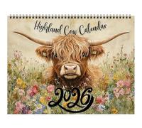 2025New Highland Cow Calendar 2026 - Watercolour Wall Calendar with Scottish Cows, Monthly Planner & Rustic Wall Art Décor - Gift for Lovers, Home, Friend