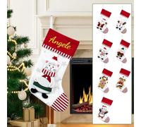 2025Personalized Christmas Stockings, Cotton Embroidered, Santa Snowman Reindeer Penguin Design, Red and White Striped, Custom Name Holiday Decor (kitten, big)
