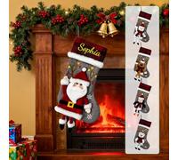 2025Personalized Christmas Stockings, Custom Name Embroidered, Grey and Red Holiday Decorations with Santa Design, 46 * 29cm Cotton, Reusable (Santa Claus, extra large)