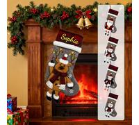 2025Personalized Christmas Stockings, Custom Name Embroidered, Grey and Red Holiday Decorations with Santa Design, 46 * 29cm Cotton, Reusable (elk, extra large)