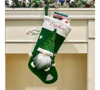 2025Personalized Christmas Stockings, Custom Name Embroidered, Grey and Red Holiday Decorations with Santa Design, 46 * 29cm Cotton, Reusable Santa Claus (Green), big