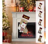 2025Personalized Christmas Stockings with Custom Names, Buffalo Plaid Design, Embroidered Santa Snowman Reindeer Characters, Holiday Home Decor (little bear, extra large)