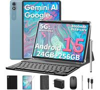 2026 10 Inch Tablet, Android 15 Tablet with Keyboard, 24GB+256GB+2TB Expand, 2-in-1 Tablets with 8-Core, 5G WiFi, 8000mAh, BT5.0, GMS, GPS, Gemini AI, Tablets PC with Mouse, Case, Stylus (Black)