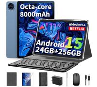2026 11 Inch Android 15 Tablet with Keyboard, 24GB+256GB+2TB Expand, Tablets PC with Gemini AI, Octa-Core, 8000mAh, 5G WiFi, Widevine L1, GMS, GPS, 2 in 1 Tablets with Case, Mouse, Stylus(Silver Case)