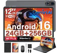 2026 12 Inch Android 16 Tablet with Keyboard, 24GB+256GB+2TB Expand, 2K Tablets PC with Gemini AI, Octa-Core, 8000mAh, 120Hz 2000x1200, GPS, GMS, 2 in 1 Large Tablets with Case, Mouse, Stylus(Black)