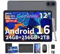 2026 12 Inch Large Tablet, Androld 16 Tablet with Keyboard (Black Case) | 24GB+256GB+2TB Expand, Tablets PC with 2K Gemini AI, 8000mAh, Octa-Core, 16+8MP, 2 in 1 Tablets with Case, Mouse, Stylus