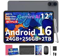 2026 12 Inch Large Tablet, Androld 16 Tablet with Keyboard (Pink Case) | 24GB+256GB+2TB Expand, Tablets PC with 2K Gemini AI, 8000mAh, Octa-Core, 16+8MP, 2 in 1 Tablets with Case, Mouse, Stylus
