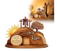 2026 13 cm / 4.9 Large Hollow Wooden Easter Figurine with Easter Motif Resurrection Scene. Suitable for Decoration or as Table Decoration (Beige, 15 x 12 cm)