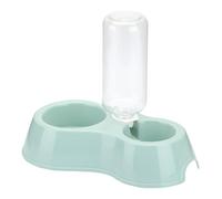 2026 2-in-1 Double Cat Dog Bowls Automatic Drinking Bottle Drinking Bowl Feeder Water Feeding Bowl Set for Drinking Rabbits Kittens Blue Grey Green (A, 28 x 6 x 15 cm)