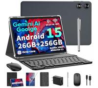 2026 2026 10 inch Android 15 tablet with keyboard, 26GB+256GB, 2TB Expand, Gemini AI Tablet PC with Octa-Core, 8000mAh, 5G WiFi, GPS, GMS, Widevine L1, 2 in 1 tablets with case, mouse, pencil