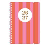 2026-2027 A5 Wiro Die Cut Academic Diary Day A Page, Mid Year, Hardback, Spiral Bound, Elastic Closure,Student, Teacher, Planner (Stripes)