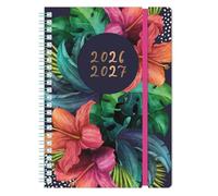 2026-2027 A5 Wiro Die Cut Academic Diary Day A Page, Mid Year, Hardback, Spiral Bound, Elastic Closure,Student, Teacher, Planner (Floral Pattern)