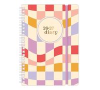 2026-2027,A5 Wiro Die Cut Academic Diary Day A Page, Mid Year, Hardback, Spiral Bound, Elastic Closure,Student, Teacher, Planner (Checked Colouful)