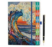 2026-2027 Academic Diary A5 Page a Day, Mid-Year Daily Planner August 2026-July 2027, with Monthly View, UK Holidays, Colourful Tabs, Notes, Pen Set & Hardcover Pocket - Ocean Wave