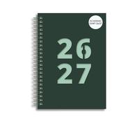 2026 2027 Academic Week To View Diary - A5 Spiral Bound Student Planner - Grey Flexible Plastic Cover & Mint Green Inlay - Academic Teacher Organiser Daily Planner