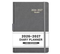 2026-2027 Diary - A5 Diary 2026-2027, Day Per Page from July 2026 to June 2026, with Faux Leather Cover, Monthly Tabs, Inner Pocket, 14.3 X 21 cm - Grey