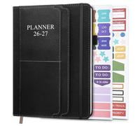 2026-2027 Planner - Weekly & Monthly Planner Runs from January 2026 to June 2027, 5.8" x 8.25", 18 Month Planners, 14 Notes Pages, Inner Pocket, PU Leather Hard Cover, Black Monthly Planners 2026-2027