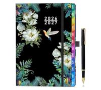 2026-2027 Week to View A5 Academic Diary, Aug 2026 - July 2027, Weekly & Monthly Planner, Moon Phases, UK Holiday, Hardcover, Gradient Colorful Tabs, Notes, Pen Set, Back Pocket - Black