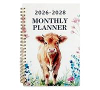 2026-2028 Monthly Planner Calendar, Highland Cow Pattern, 21x14cm Spiral-Bound Notebook with Weekly and Monthly Layout, 36 Months for School, Office and Home Planning