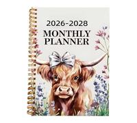 2026-2028 Monthly Planner - Spiral Bound Day Organizer Notebook, 50 Page Cattle Pattern Calendar Calendar | Perfect for School Holidays, Birthday Notes, 21 x 14 cm/8.3 x 5.5 inches