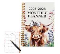2026-2028 Monthly Planner - Spiral Bound Notebook 21x14cm | Weekly Schedule Diary Organizer Notepad | Academic Personal Planner Journal | Planning Agenda Cow Design