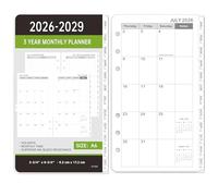 2026-2029 Monthly Planner Refill - A6 Size, Planner Inserts with 6-Hole Punched, July 2026 - June 2029, Two Pages Per Month, 2026-2029 Monthly Calendar with Tabs