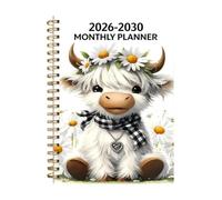 2026-2030 Monthly Planner, Cute Cow Calendar Notebook, Spiral, 21x14cm | Five Year Organizer, Portable Schedule Book, Goal Planning Journal, Student Home Office, Animal Lover, Monthly Appointment