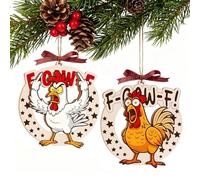 2026 2Pcs Funny FF Chicken Christmas Ornaments, Funny Prank Gag Gifts, Unique for Chickens Lovers, Adults, Women, Farmhouse Xmas Hanging Decorations