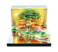 2026 3D Tear-Off Desk Calendar with LED Light Paper Castle Sculpture + Note Pad Creative Art Memo Desktop Decoration Unique Gift for Home/Office (Flower Sea Tree Island Calendar,green)