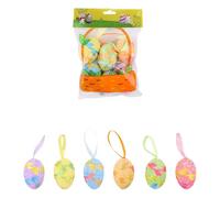 2026 6 Easter Egg Pendants Foam, Colourful Bow Pendants, Printed Easter Eggs, Suitable for Easter Decorations, Fairy Lights, Easter Party Decorations, Trees Walls (6 x 4 cm)
