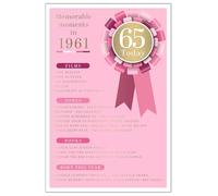 2026 65th Female Birthday Card - 1961 Was A Special Year - Age 65 Pink 9x6