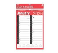2026 A3 Wall Calendar Large Easy Month to View Work Planner Red Black Spiral
