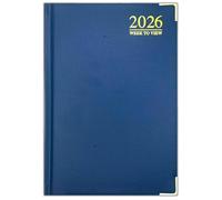 2026 A4 A5 A6 Padded Week To View Diary Full Year Planner Desk Hardback Metal Edge (A4, Blue)